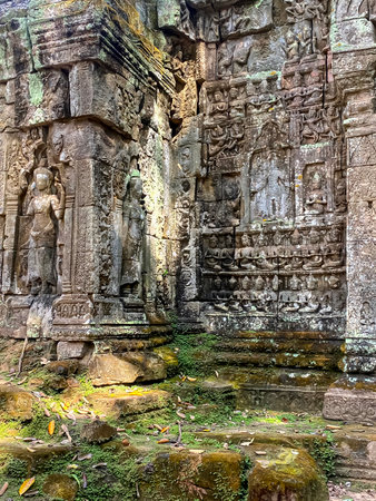 Ta Prohm, a mysterious temple of the Khmer civilization, located on the territory of Angkor in Cambodia.の写真素材