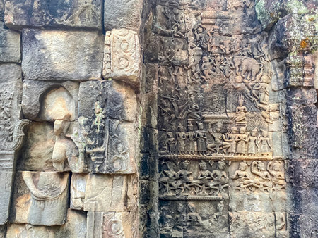 Ta Prohm, a mysterious temple of the Khmer civilization, located on the territory of Angkor in Cambodia.の写真素材