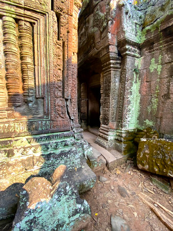 Ta Prohm, a mysterious temple of the Khmer civilization, located on the territory of Angkor in Cambodia.の写真素材