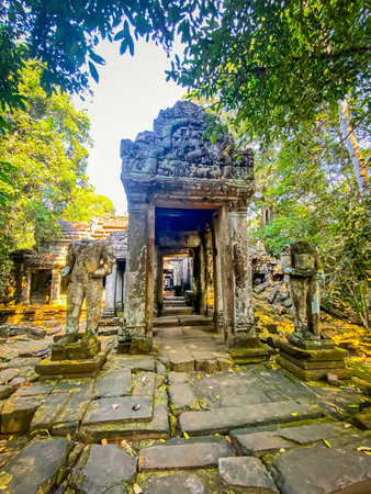 Preah Khan, Preah Khan Kampong Svay archaeological site, Angkor, Cambodia.の写真素材