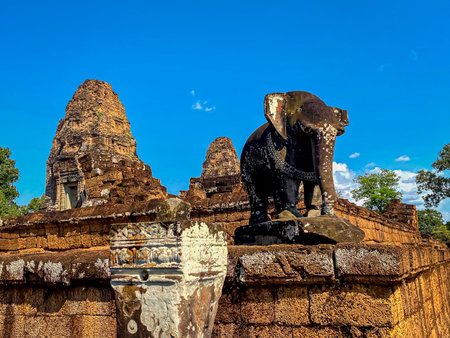 The East Mebon Mount Temple was erected in honor of the god Shiva, a temple of the Khmer civilization, located on the territory of Angkor in Cambodiaの写真素材