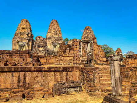 The East Mebon Mount Temple was erected in honor of the god Shiva, a temple of the Khmer civilization, located on the territory of Angkor in Cambodiaの写真素材