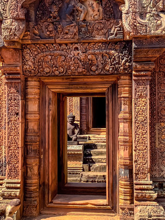 Banteay Srei Temple was built in honor of the god Shiva, a temple of the Khmer civilization, located on the territory of Angkor in Cambodia.の写真素材