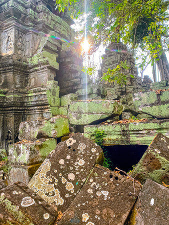 Ta Prohm, a mysterious temple of the Khmer civilization, located on the territory of Angkor in Cambodia.の写真素材