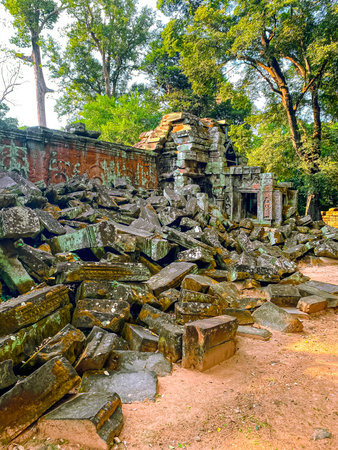 Ta Prohm, a mysterious temple of the Khmer civilization, located on the territory of Angkor in Cambodia.の写真素材