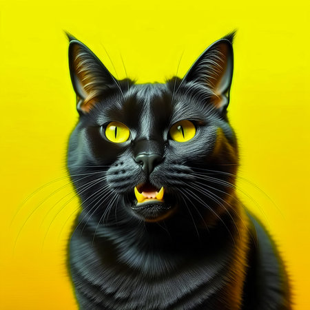 portrait of a beautiful short-haired cat, the cat meows, opens its mouth.の素材