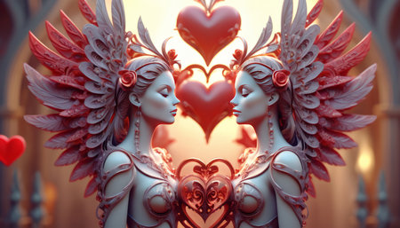 Love, valentine, colorful composition, symbolism and romance of love, February 14, Valentine's Day.の素材