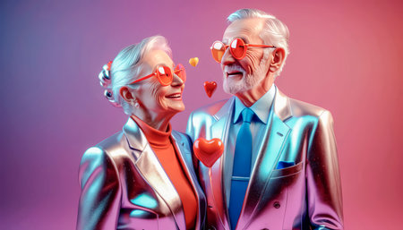 Handsome and fashionable elderly people in bright clothes, active and happy life.の素材