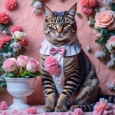 Gorgeous cat in a beautiful interior with a glass of wine. Romance and congratulations.の素材