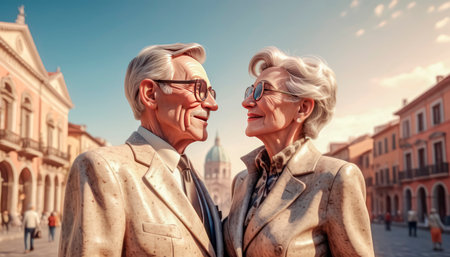 Handsome and fashionable seniors travel around Europe, active and happy life.の素材
