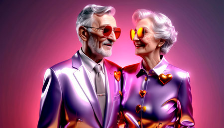 Handsome and fashionable elderly people in bright clothes, active and happy life.の素材