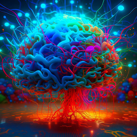 Concept art of the human brain exploding with knowledge and creativity.の素材