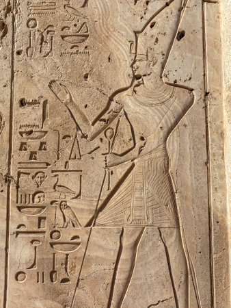 Karnak Temple is dedicated to the temple complex of Ancient Egypt in honor of the god Amun-Ra, his wife Mut and son Khons. Thebes, Karnak, Luxor, Egypt.の写真素材