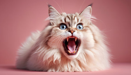 The cat looks with big eyes, is surprised and indignant, meows. cyclic rendering.の素材