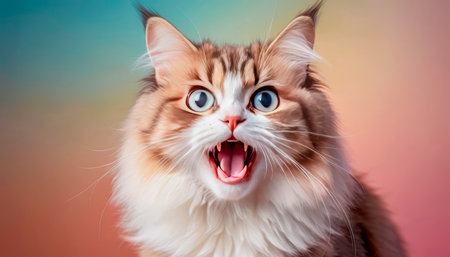 The cat looks with big eyes, is surprised and indignant, meows. cyclic rendering.の素材