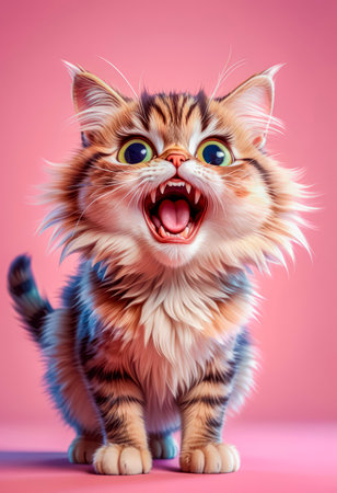 The cat looks with big eyes, is surprised and indignant, meows. cyclic rendering.の素材