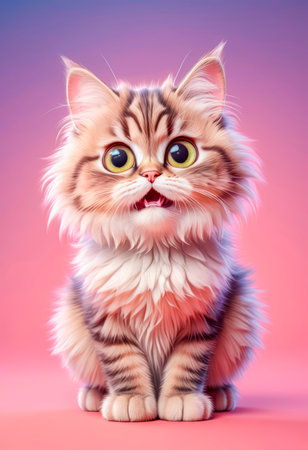 The cat looks with big eyes, is surprised and indignant, meows. cyclic rendering.の素材