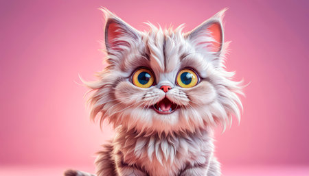 The cat looks with big eyes, is surprised and indignant, meows. cyclic rendering.の素材