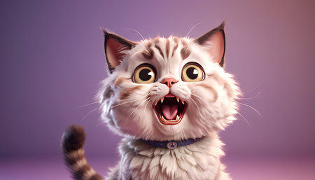 The cat looks with big eyes, is surprised and indignant, meows. cyclic rendering.の素材