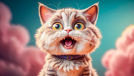 The cat looks with big eyes, is surprised and indignant, meows. cyclic rendering.の素材