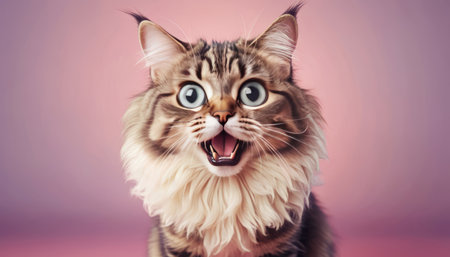 The cat looks with big eyes, is surprised and indignant, meows. cyclic rendering.の素材