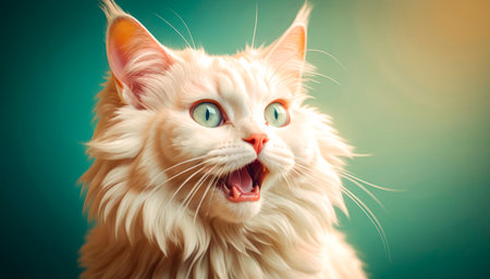 The cat looks with big eyes, is surprised and indignant, meows. cyclic rendering.の素材