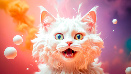 The cat looks with big eyes, is surprised and indignant, meows. cyclic rendering.の素材