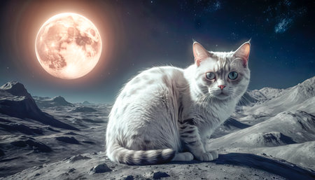 Lonely brave cat walks on the moon, space cat.の素材