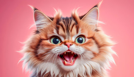 The cat looks with big eyes, is surprised and indignant, meows. cyclic rendering.の素材