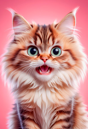 The cat looks with big eyes, is surprised and indignant, meows. cyclic rendering.の素材