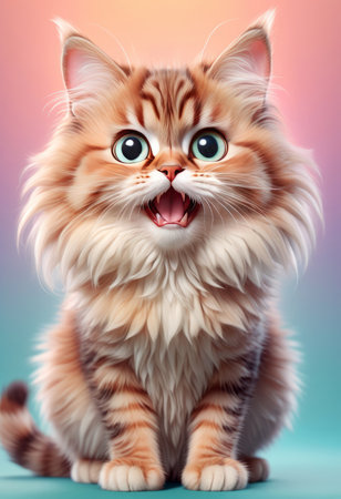 The cat looks with big eyes, is surprised and indignant, meows. cyclic rendering.の素材