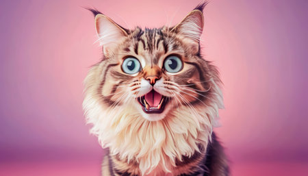The cat looks with big eyes, is surprised and indignant, meows. cyclic rendering.の素材