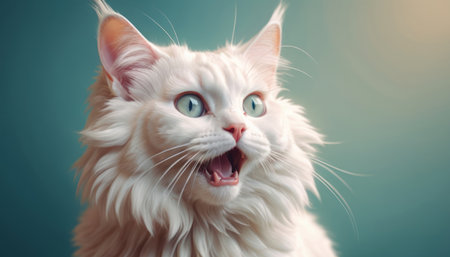 The cat looks with big eyes, is surprised and indignant, meows. cyclic rendering.の素材