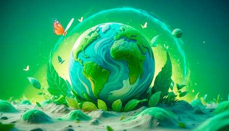 Green planet Earth, ecology and protection concept.の素材