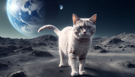 Lonely brave cat walks on the moon, space cat.の素材