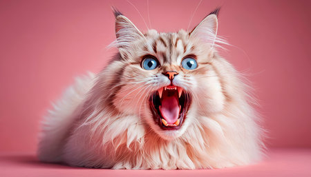 The cat looks with big eyes, is surprised and indignant, meows. cyclic rendering.の素材
