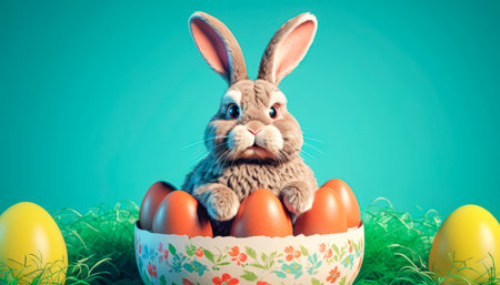 Cute Easter bunny in Easter eggの素材