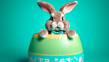 Cute Easter bunny in Easter eggの素材