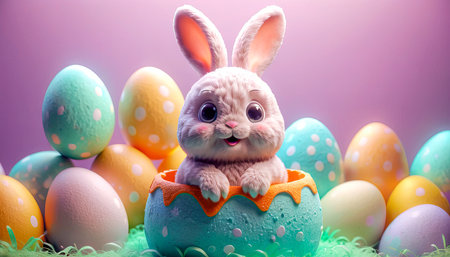 Cute Easter bunny in Easter eggの素材