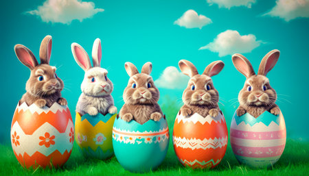 Cute Easter bunny in Easter eggの素材