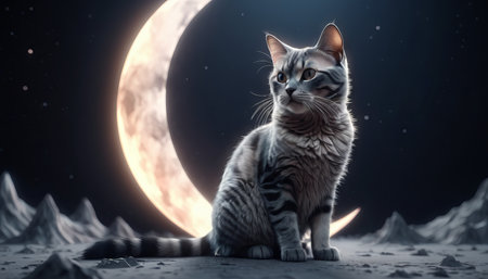 Lonely brave cat walks on the moon, space cat.の素材