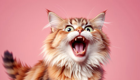 The cat looks with big eyes, is surprised and indignant, meows. cyclic rendering.の素材