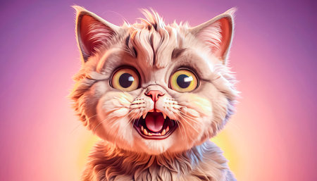 The cat looks with big eyes, is surprised and indignant, meows. cyclic rendering.の素材