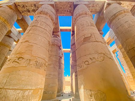 Karnak Temple is dedicated to the temple complex of Ancient Egypt in honor of the god Amun-Ra, his wife Mut and son Khons. Thebes, Karnak, Luxor, Egypt.の写真素材