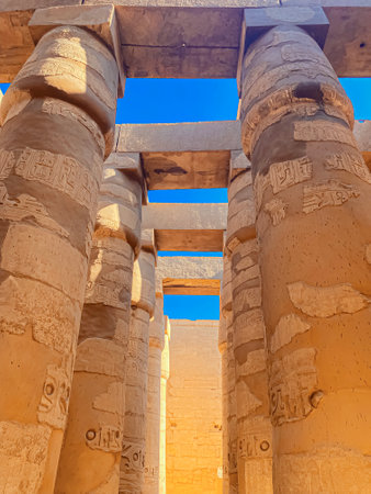 Karnak Temple is dedicated to the temple complex of Ancient Egypt in honor of the god Amun-Ra, his wife Mut and son Khons. Thebes, Karnak, Luxor, Egypt.の写真素材