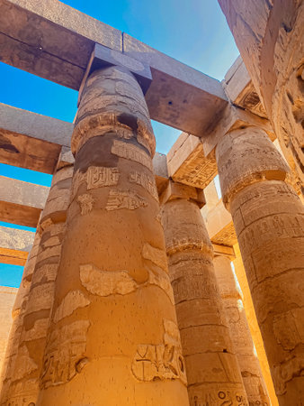 Karnak Temple is dedicated to the temple complex of Ancient Egypt in honor of the god Amun-Ra, his wife Mut and son Khons. Thebes, Karnak, Luxor, Egypt.の写真素材