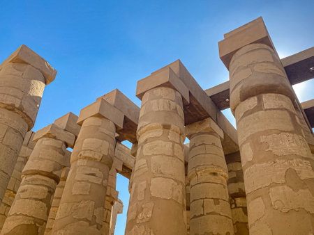 Karnak Temple is dedicated to the temple complex of Ancient Egypt in honor of the god Amun-Ra, his wife Mut and son Khons. Thebes, Karnak, Luxor, Egypt.の写真素材