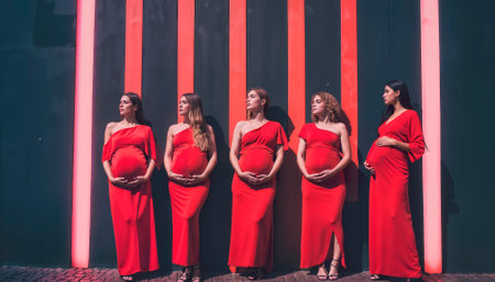 Happy gorgeous young mothers, group of pregnant women.の素材