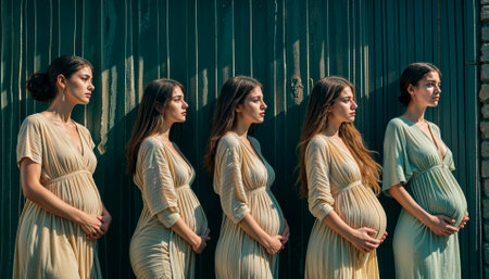 Happy gorgeous young mothers, group of pregnant women.の素材