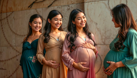Happy gorgeous young mothers, group of pregnant women.の素材